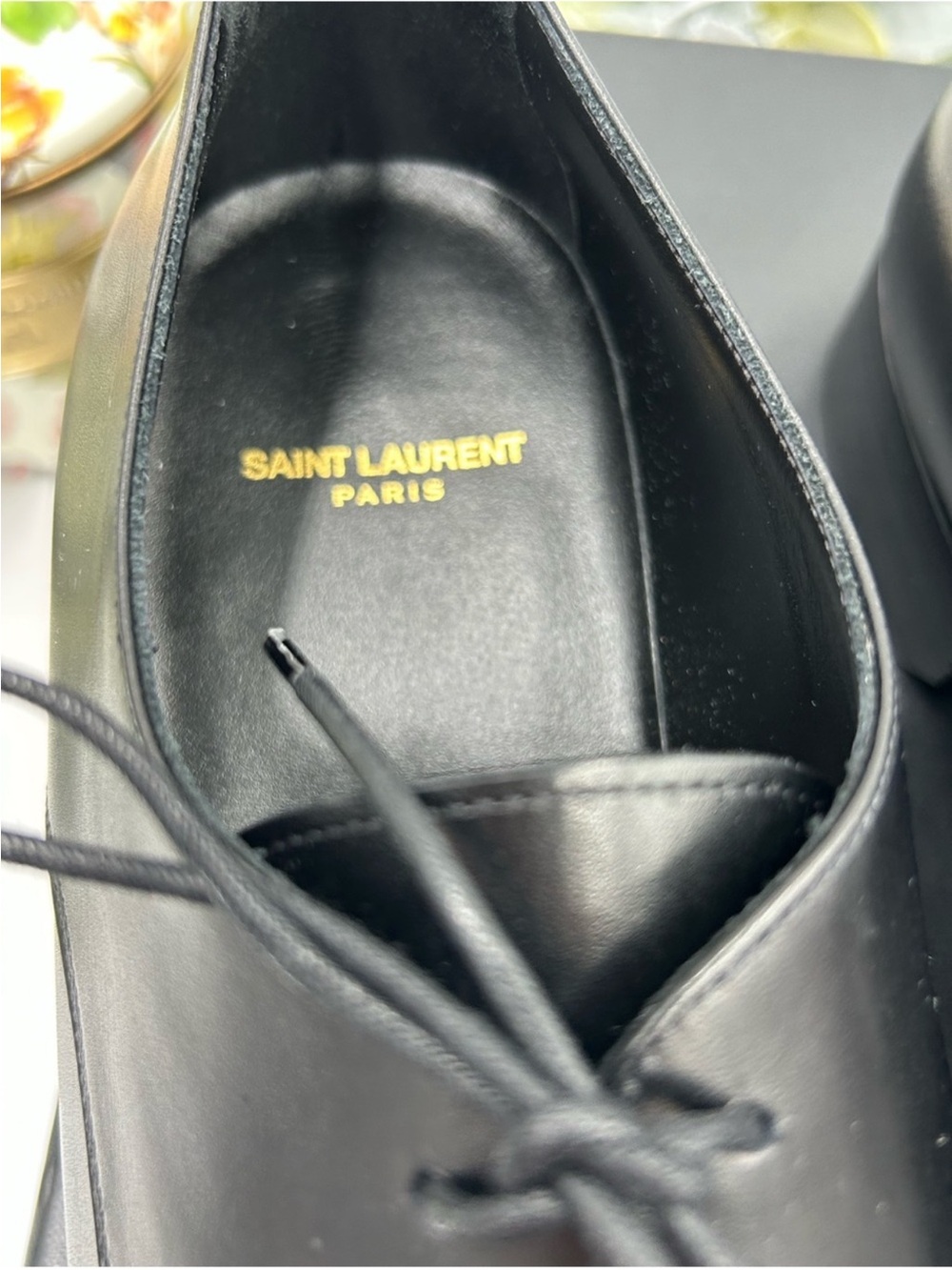 Men’s Saint Laurent ADRIEN Derby shoes in black glazed leather size 44 Italy - Picture 13 of 14